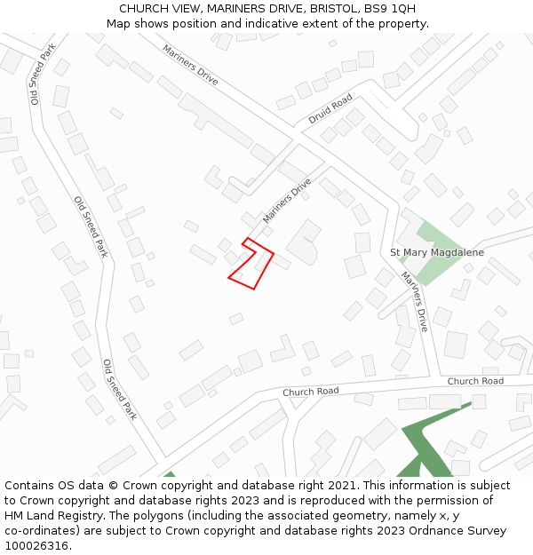 CHURCH VIEW, MARINERS DRIVE, BRISTOL, BS9 1QH: Location map and indicative extent of plot