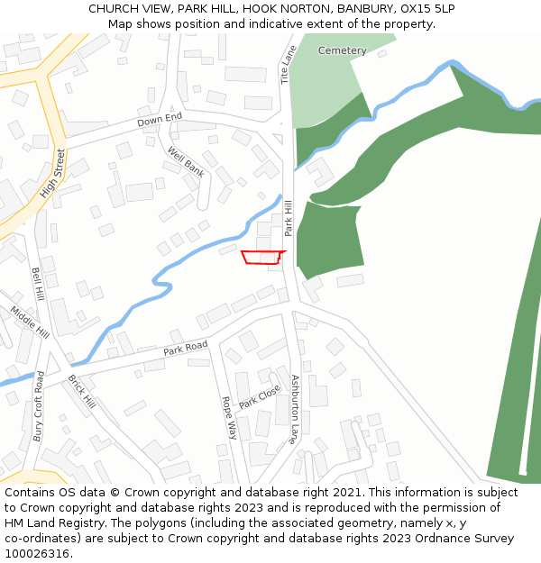 CHURCH VIEW, PARK HILL, HOOK NORTON, BANBURY, OX15 5LP: Location map and indicative extent of plot