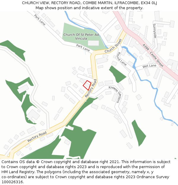 CHURCH VIEW, RECTORY ROAD, COMBE MARTIN, ILFRACOMBE, EX34 0LJ: Location map and indicative extent of plot