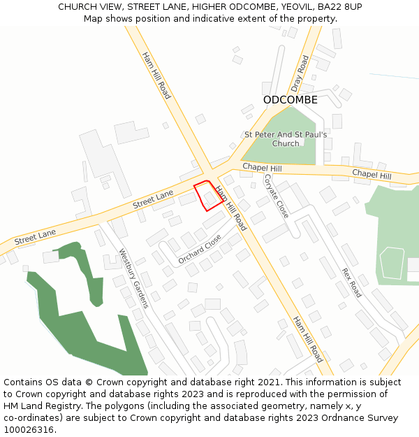 CHURCH VIEW, STREET LANE, HIGHER ODCOMBE, YEOVIL, BA22 8UP: Location map and indicative extent of plot