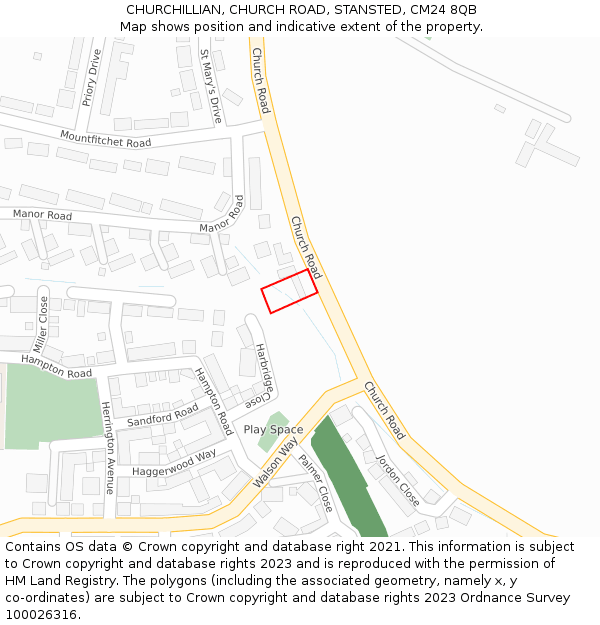 CHURCHILLIAN, CHURCH ROAD, STANSTED, CM24 8QB: Location map and indicative extent of plot