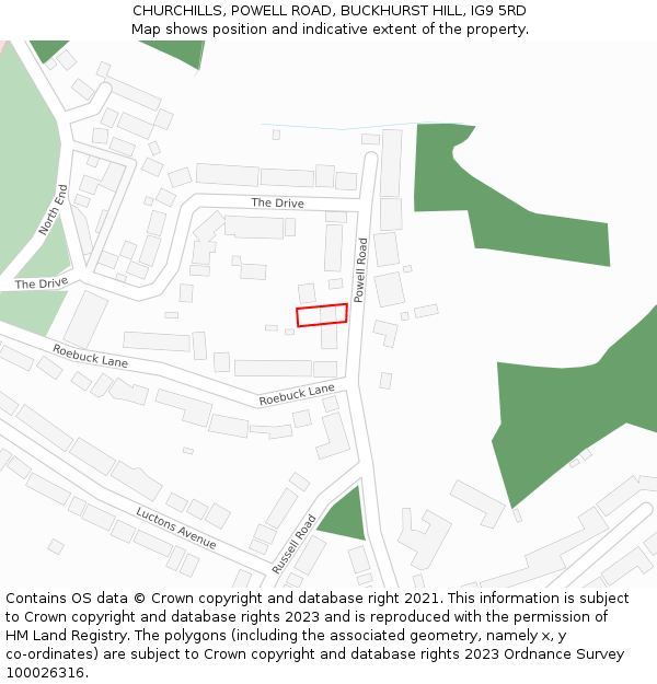CHURCHILLS, POWELL ROAD, BUCKHURST HILL, IG9 5RD: Location map and indicative extent of plot