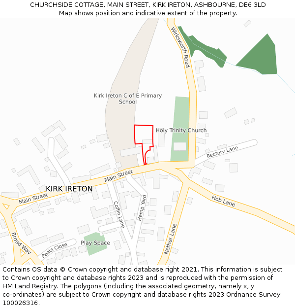 CHURCHSIDE COTTAGE, MAIN STREET, KIRK IRETON, ASHBOURNE, DE6 3LD: Location map and indicative extent of plot