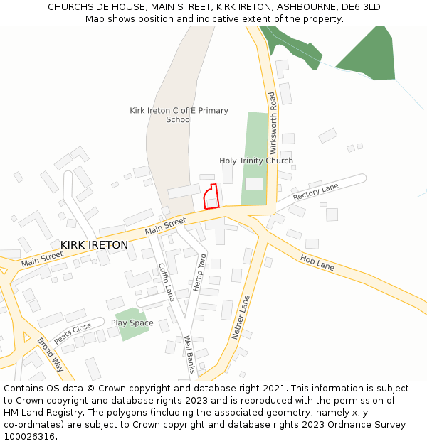 CHURCHSIDE HOUSE, MAIN STREET, KIRK IRETON, ASHBOURNE, DE6 3LD: Location map and indicative extent of plot