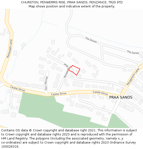 CHURSTON, PENWERRIS RISE, PRAA SANDS, PENZANCE, TR20 9TD: Location map and indicative extent of plot