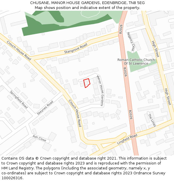 CHUSANE, MANOR HOUSE GARDENS, EDENBRIDGE, TN8 5EG: Location map and indicative extent of plot