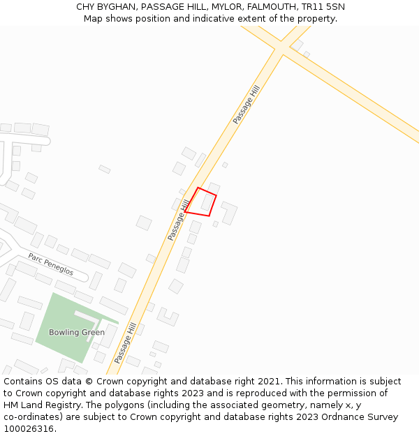 CHY BYGHAN, PASSAGE HILL, MYLOR, FALMOUTH, TR11 5SN: Location map and indicative extent of plot