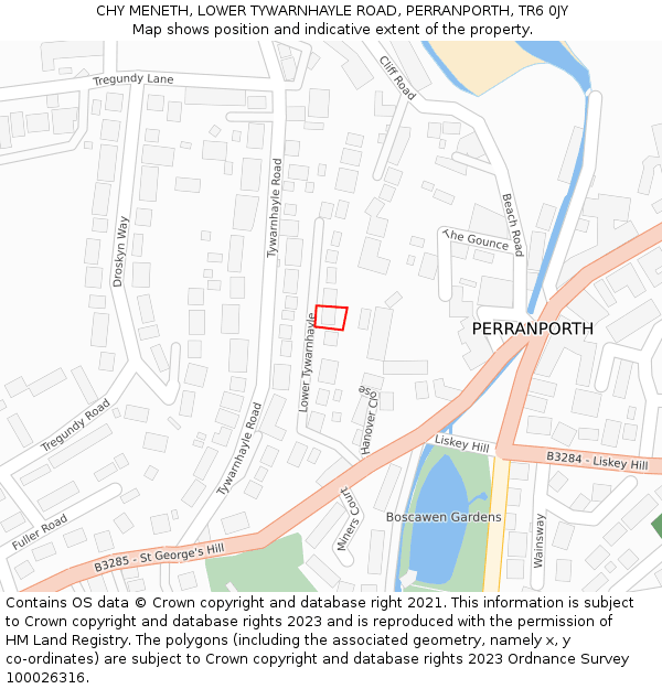 CHY MENETH, LOWER TYWARNHAYLE ROAD, PERRANPORTH, TR6 0JY: Location map and indicative extent of plot