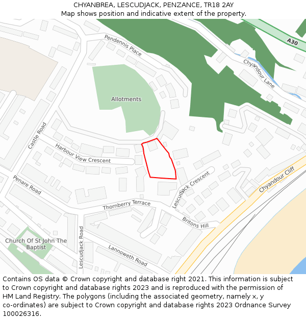 CHYANBREA, LESCUDJACK, PENZANCE, TR18 2AY: Location map and indicative extent of plot