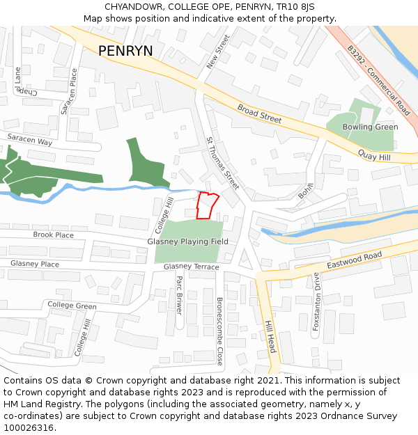 CHYANDOWR, COLLEGE OPE, PENRYN, TR10 8JS: Location map and indicative extent of plot