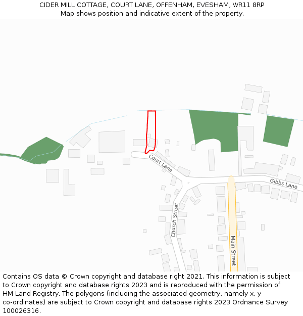 CIDER MILL COTTAGE, COURT LANE, OFFENHAM, EVESHAM, WR11 8RP: Location map and indicative extent of plot