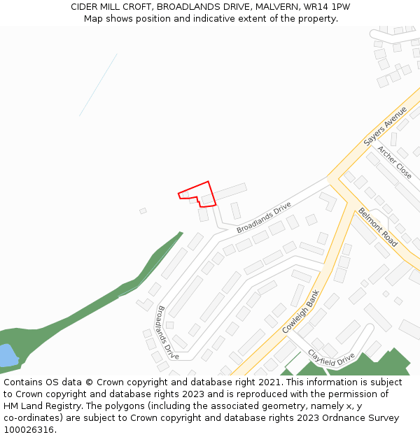 CIDER MILL CROFT, BROADLANDS DRIVE, MALVERN, WR14 1PW: Location map and indicative extent of plot