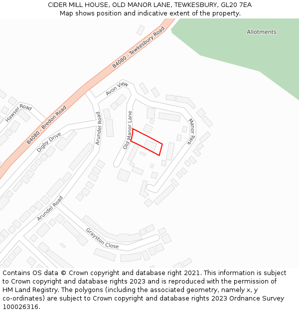 CIDER MILL HOUSE, OLD MANOR LANE, TEWKESBURY, GL20 7EA: Location map and indicative extent of plot