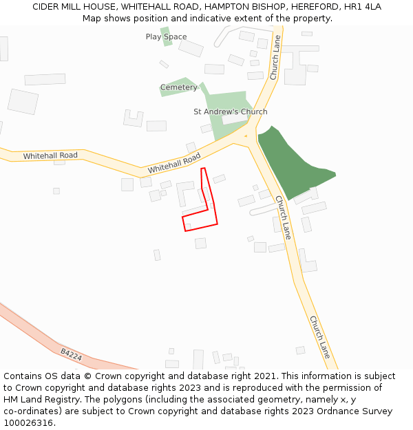 CIDER MILL HOUSE, WHITEHALL ROAD, HAMPTON BISHOP, HEREFORD, HR1 4LA: Location map and indicative extent of plot