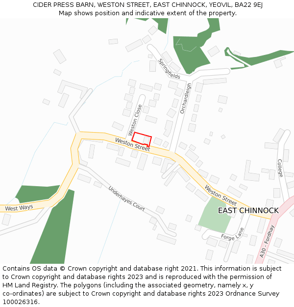 CIDER PRESS BARN, WESTON STREET, EAST CHINNOCK, YEOVIL, BA22 9EJ: Location map and indicative extent of plot