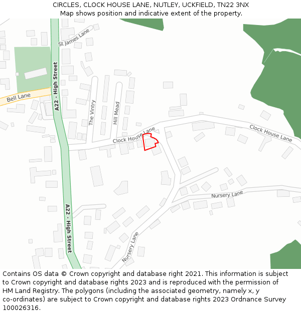 CIRCLES, CLOCK HOUSE LANE, NUTLEY, UCKFIELD, TN22 3NX: Location map and indicative extent of plot