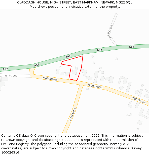 CLADDAGH HOUSE, HIGH STREET, EAST MARKHAM, NEWARK, NG22 0QL: Location map and indicative extent of plot