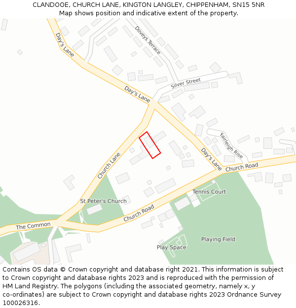 CLANDOOE, CHURCH LANE, KINGTON LANGLEY, CHIPPENHAM, SN15 5NR: Location map and indicative extent of plot