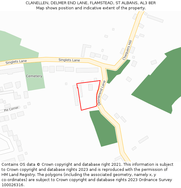 CLANELLEN, DELMER END LANE, FLAMSTEAD, ST ALBANS, AL3 8ER: Location map and indicative extent of plot