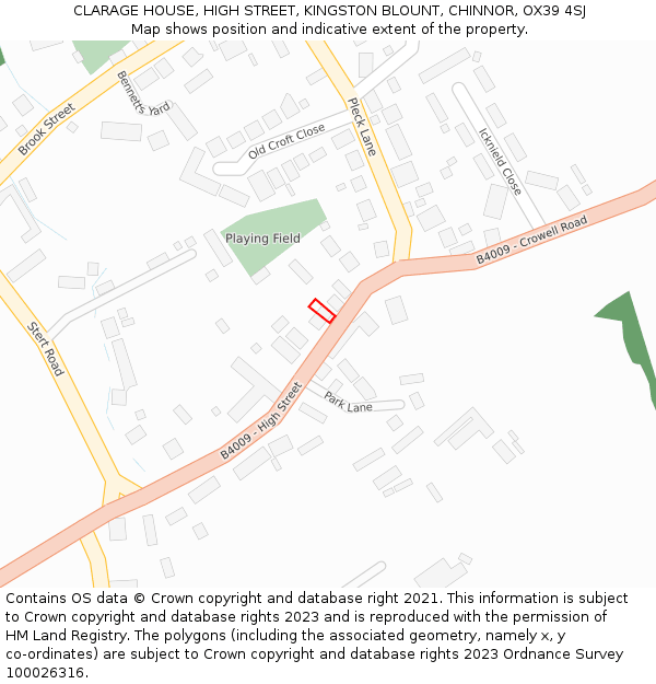 CLARAGE HOUSE, HIGH STREET, KINGSTON BLOUNT, CHINNOR, OX39 4SJ: Location map and indicative extent of plot