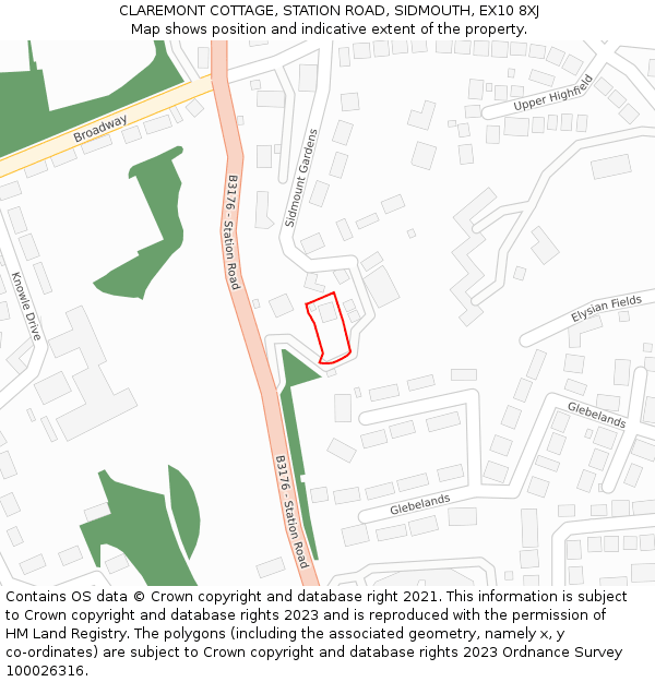 CLAREMONT COTTAGE, STATION ROAD, SIDMOUTH, EX10 8XJ: Location map and indicative extent of plot