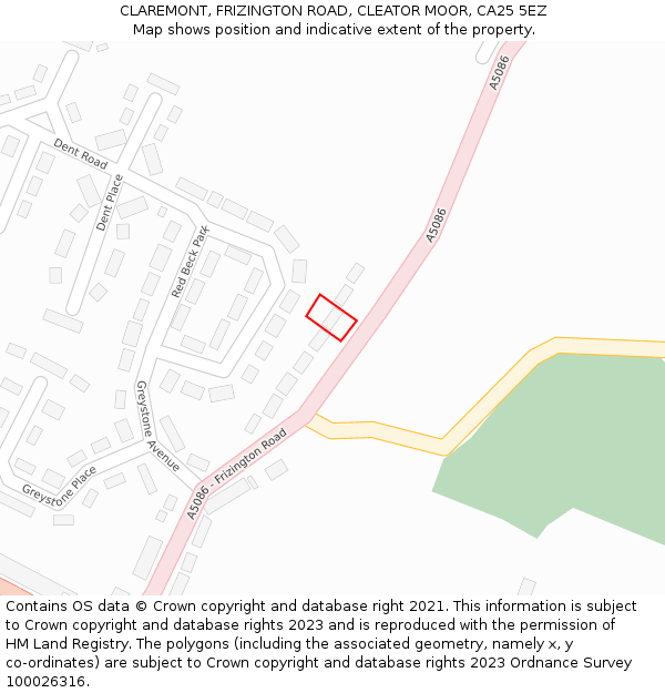 CLAREMONT, FRIZINGTON ROAD, CLEATOR MOOR, CA25 5EZ: Location map and indicative extent of plot
