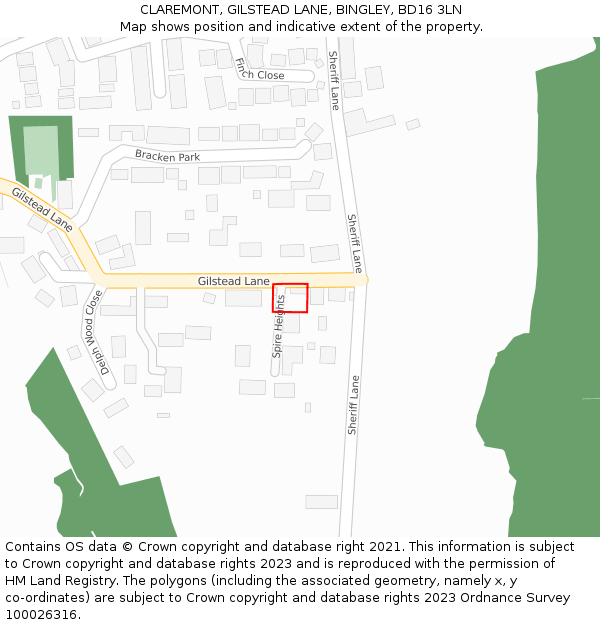 CLAREMONT, GILSTEAD LANE, BINGLEY, BD16 3LN: Location map and indicative extent of plot