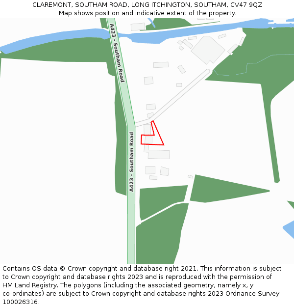 CLAREMONT, SOUTHAM ROAD, LONG ITCHINGTON, SOUTHAM, CV47 9QZ: Location map and indicative extent of plot