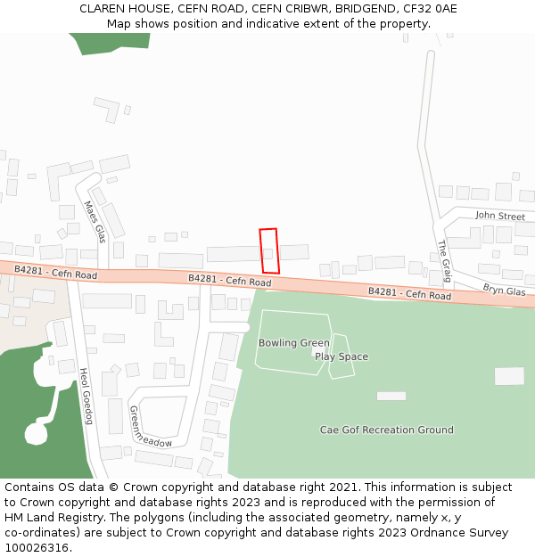 CLAREN HOUSE, CEFN ROAD, CEFN CRIBWR, BRIDGEND, CF32 0AE: Location map and indicative extent of plot