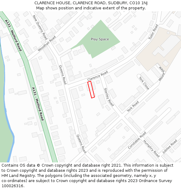 CLARENCE HOUSE, CLARENCE ROAD, SUDBURY, CO10 1NJ: Location map and indicative extent of plot