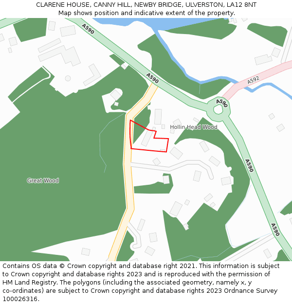 CLARENE HOUSE, CANNY HILL, NEWBY BRIDGE, ULVERSTON, LA12 8NT: Location map and indicative extent of plot
