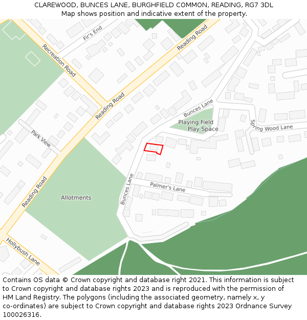 CLAREWOOD, BUNCES LANE, BURGHFIELD COMMON, READING, RG7 3DL: Location map and indicative extent of plot