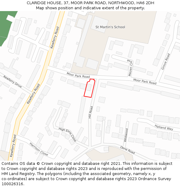 CLARIDGE HOUSE, 37, MOOR PARK ROAD, NORTHWOOD, HA6 2DH: Location map and indicative extent of plot