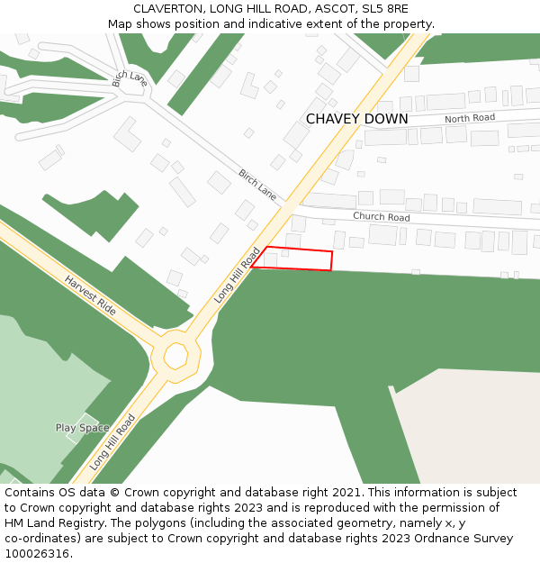 CLAVERTON, LONG HILL ROAD, ASCOT, SL5 8RE: Location map and indicative extent of plot