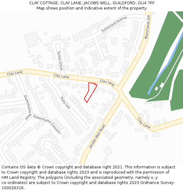 CLAY COTTAGE, CLAY LANE, JACOBS WELL, GUILDFORD, GU4 7PF: Location map and indicative extent of plot