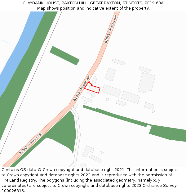 CLAYBANK HOUSE, PAXTON HILL, GREAT PAXTON, ST NEOTS, PE19 6RA: Location map and indicative extent of plot