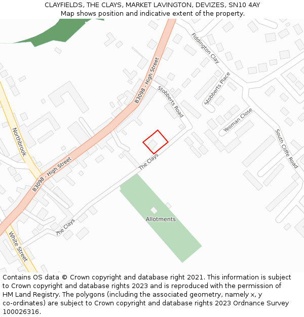 CLAYFIELDS, THE CLAYS, MARKET LAVINGTON, DEVIZES, SN10 4AY: Location map and indicative extent of plot