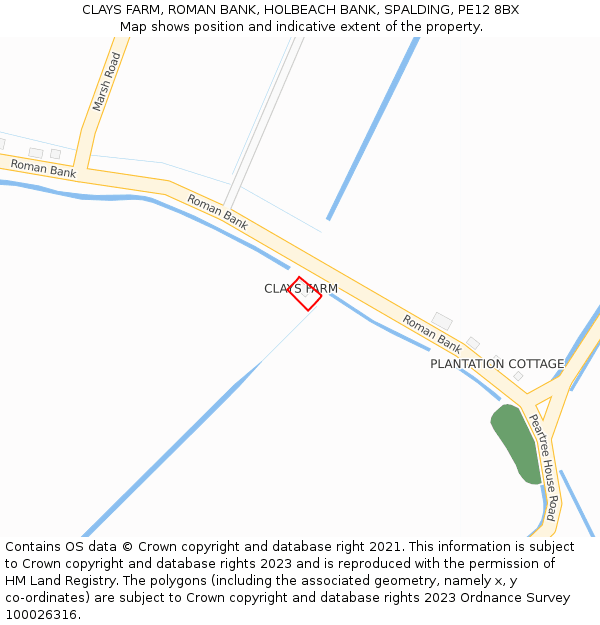 CLAYS FARM, ROMAN BANK, HOLBEACH BANK, SPALDING, PE12 8BX: Location map and indicative extent of plot