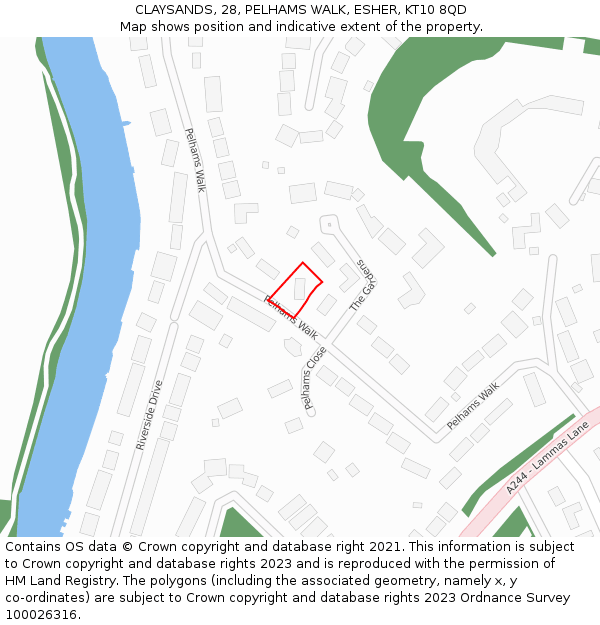 CLAYSANDS, 28, PELHAMS WALK, ESHER, KT10 8QD: Location map and indicative extent of plot