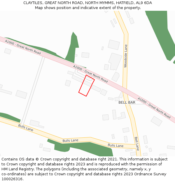 CLAYTILES, GREAT NORTH ROAD, NORTH MYMMS, HATFIELD, AL9 6DA: Location map and indicative extent of plot