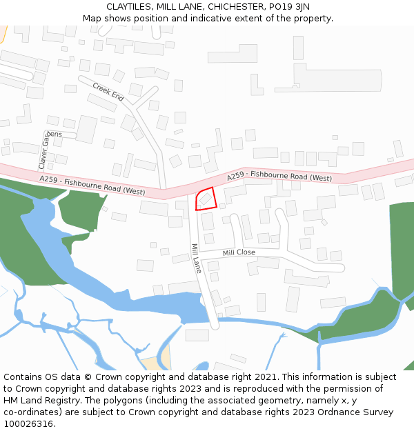 CLAYTILES, MILL LANE, CHICHESTER, PO19 3JN: Location map and indicative extent of plot