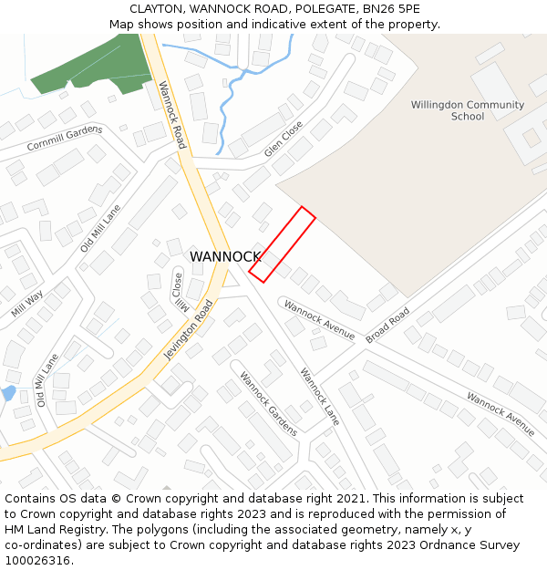 CLAYTON, WANNOCK ROAD, POLEGATE, BN26 5PE: Location map and indicative extent of plot