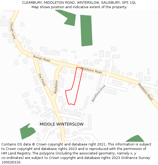 CLEARBURY, MIDDLETON ROAD, WINTERSLOW, SALISBURY, SP5 1QL: Location map and indicative extent of plot