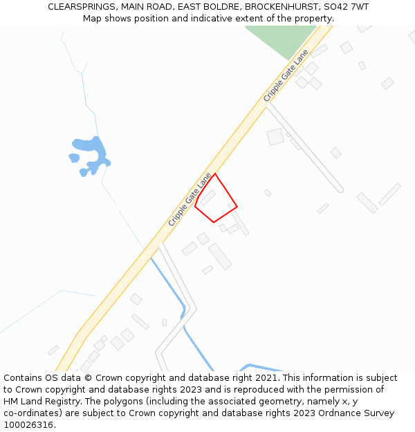 CLEARSPRINGS, MAIN ROAD, EAST BOLDRE, BROCKENHURST, SO42 7WT: Location map and indicative extent of plot