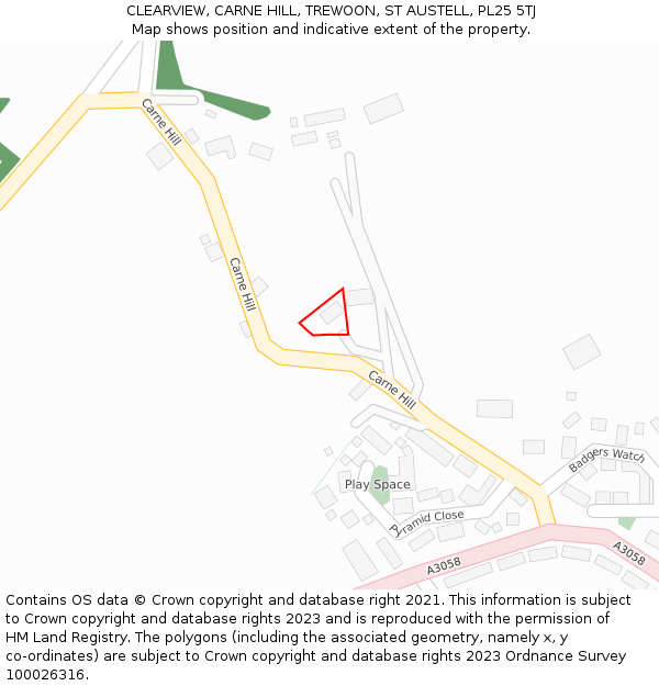 CLEARVIEW, CARNE HILL, TREWOON, ST AUSTELL, PL25 5TJ: Location map and indicative extent of plot