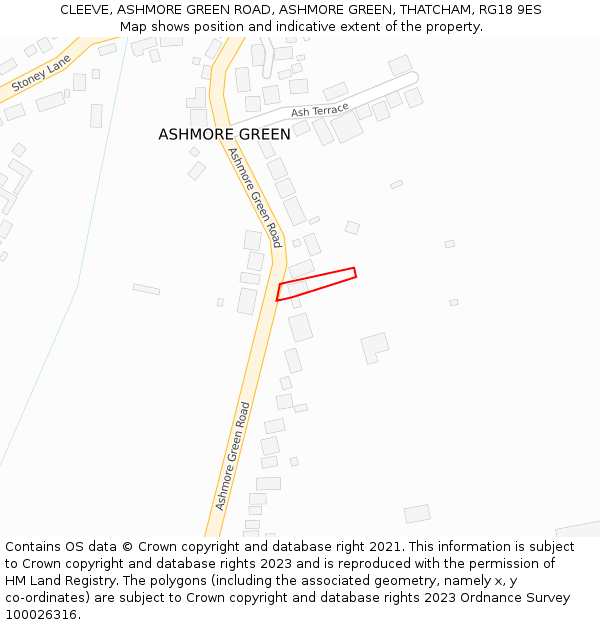 CLEEVE, ASHMORE GREEN ROAD, ASHMORE GREEN, THATCHAM, RG18 9ES: Location map and indicative extent of plot