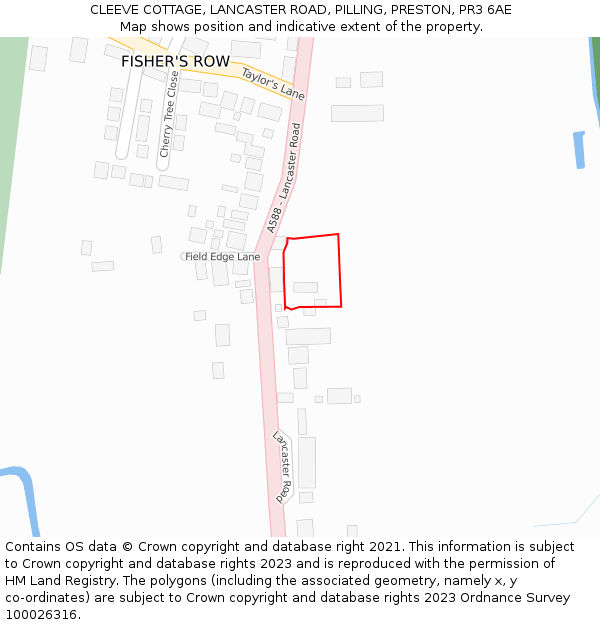 CLEEVE COTTAGE, LANCASTER ROAD, PILLING, PRESTON, PR3 6AE: Location map and indicative extent of plot