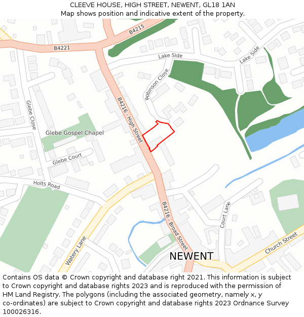 CLEEVE HOUSE, HIGH STREET, NEWENT, GL18 1AN: Location map and indicative extent of plot