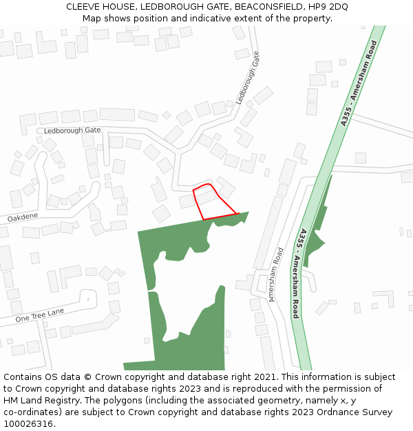 CLEEVE HOUSE, LEDBOROUGH GATE, BEACONSFIELD, HP9 2DQ: Location map and indicative extent of plot