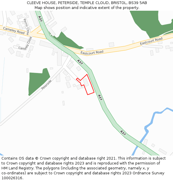 CLEEVE HOUSE, PETERSIDE, TEMPLE CLOUD, BRISTOL, BS39 5AB: Location map and indicative extent of plot
